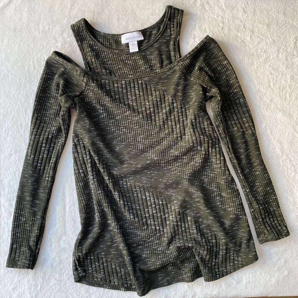 Motherhood Maternity Long sleeve Cold Shoulder Top Ribbed Olive Green Size M
